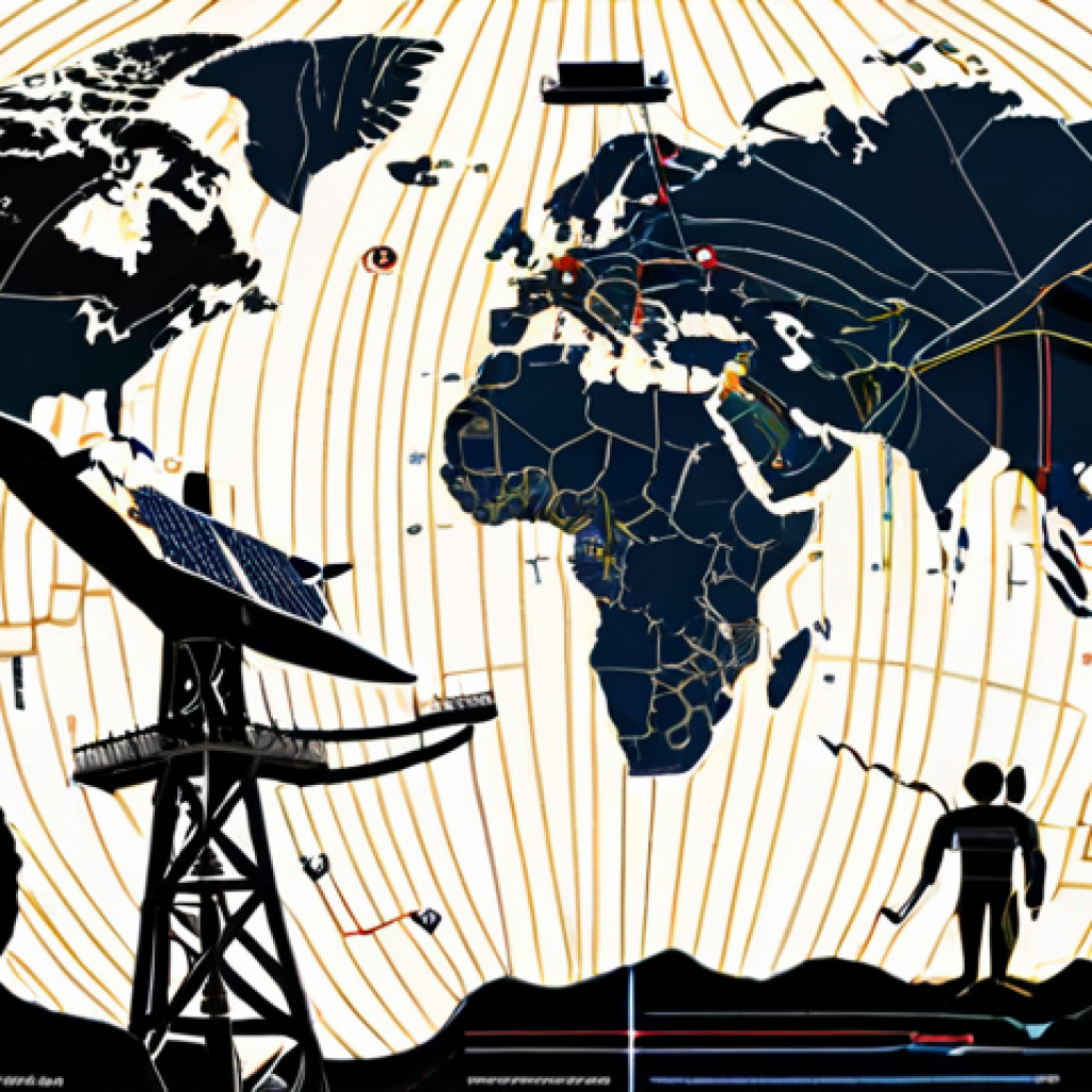 **Prompt 1: The Intricate Tapestry of Global Energy Transition.**
    A highly detailed, visually rich image representing the complexity of global energy transition. At the core, a stylized world map, intricately woven with glowing lines signifying energy flows—some traditional (darker, denser), some renewable (brighter, cleaner). These lines intertwine with abstract representations of international regulations and agreements (e.g., subtle gavel shapes, intertwined legal documents, digital charts), and geopolitical boundaries. Hands from diverse regions of the world, symbolizing nations and stakeholders, are visible, some clasped in cooperation, others subtly clashing, illustrating multi-party negotiations and geopolitical struggles. In the background, elements of both traditional energy infrastructure (subtle oil rigs, power plants) and emerging renewable energy (sleek wind farms, vast solar arrays) are integrated, highlighting the ongoing shift and the challenges of traditional giants. The overall mood is one of sophisticated complexity, strategic interplay, and immense interconnectedness. High resolution, a blend of realistic and conceptual art styles, with a serious yet dynamic color palette.