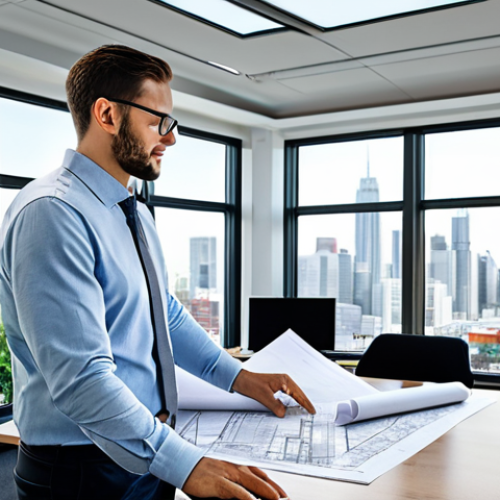 **

A professional architect, fully clothed in a modest business casual outfit, reviewing blueprints in a bright, modern office. Large windows overlook a sustainable cityscape. Safe for work, appropriate content, perfect anatomy, correct proportions, well-formed hands, natural pose, professional environment, family-friendly.

**