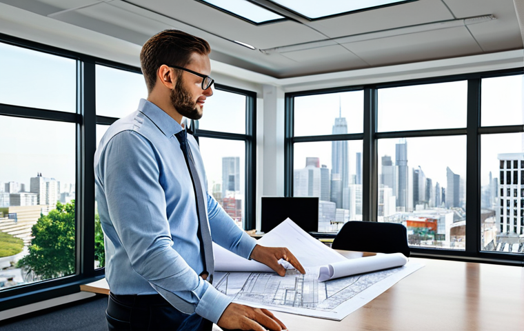 **

A professional architect, fully clothed in a modest business casual outfit, reviewing blueprints in a bright, modern office. Large windows overlook a sustainable cityscape. Safe for work, appropriate content, perfect anatomy, correct proportions, well-formed hands, natural pose, professional environment, family-friendly.

**