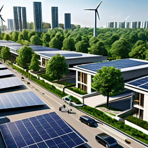 Sustainable Cityscape**

"A futuristic cityscape with lush green spaces integrated into modern architecture, solar panels on rooftops, wind turbines in the distance, electric vehicles on clean streets, fully clothed pedestrians, abundant trees and vegetation, promoting sustainability, safe for work, appropriate content, professional, modest, family-friendly, perfect anatomy, natural proportions, professional photography, high quality."

**