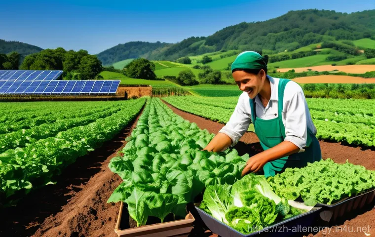 농업용 태양광 시스템 - **Prompt 1: "Harvesting Sunshine and Greens"**
    A wide-angle, vibrant photograph showcasing a mod...