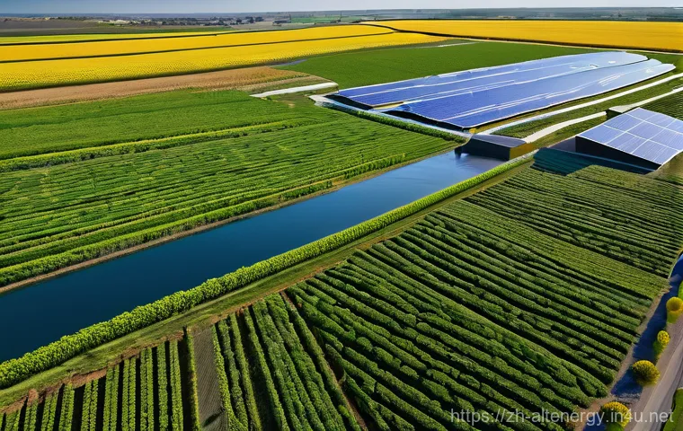 농업용 태양광 시스템 - **Prompt 2: "Innovative Agro-Aquaculture Under Solar Shade"**
    A medium-shot, detailed photograph...