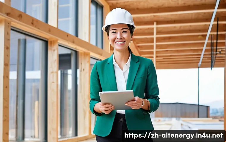 대체에너지로 인한 고용 창출 - **Green Building Architect at Sustainable Construction Site:**
    A professional, confident female ...