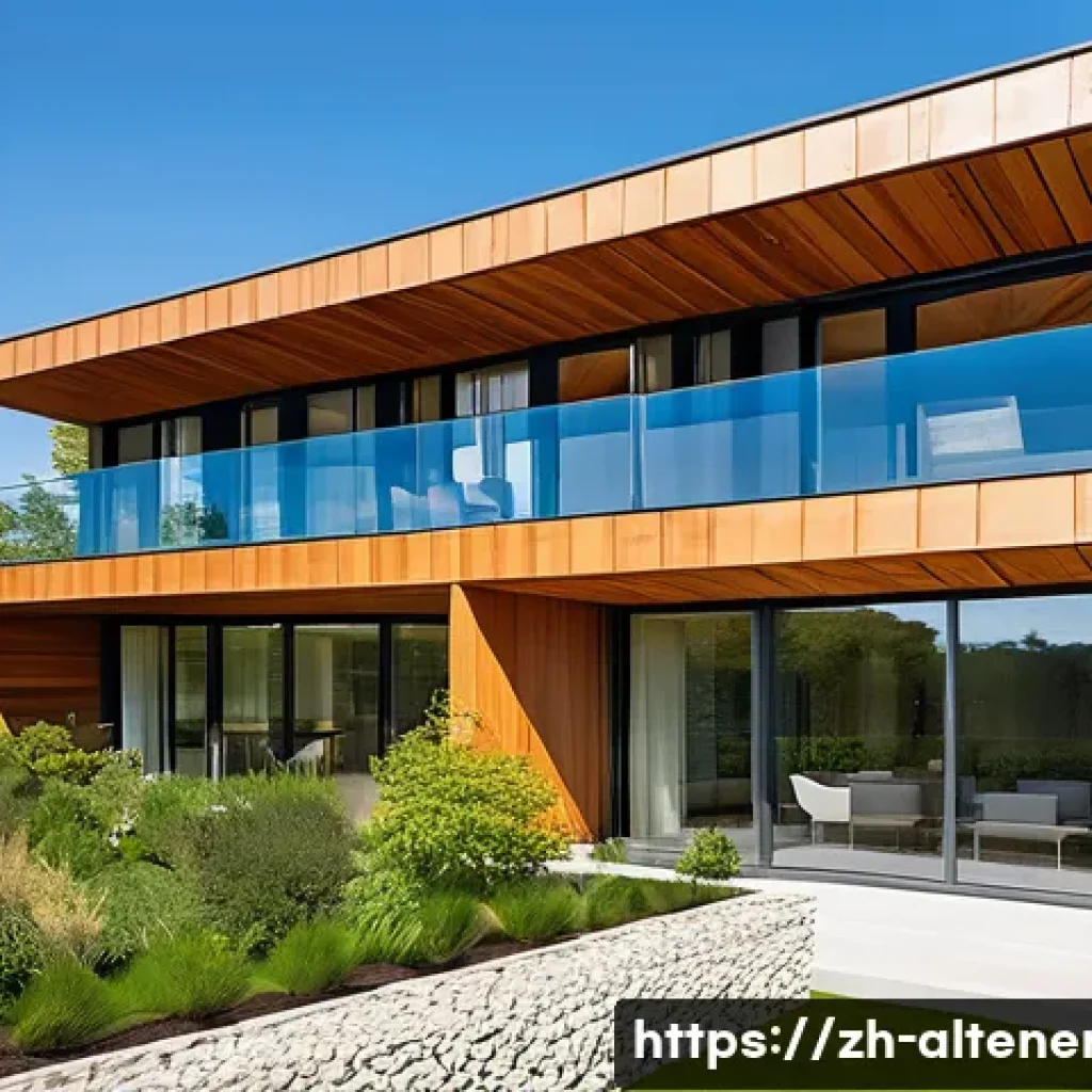 제로 에너지 건축 - A modern zero-energy residential building with optimized south-north orientation, featuring large tr...