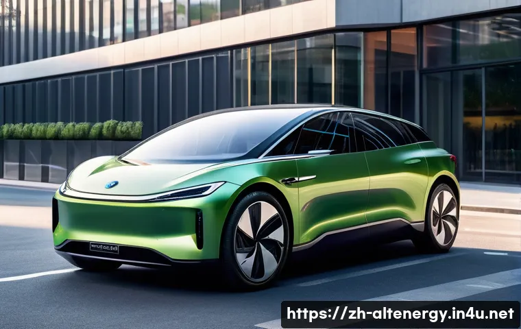 전기차와 태양광 연계 - A futuristic electric vehicle equipped with sleek, high-efficiency solar panels integrated seamlessl...