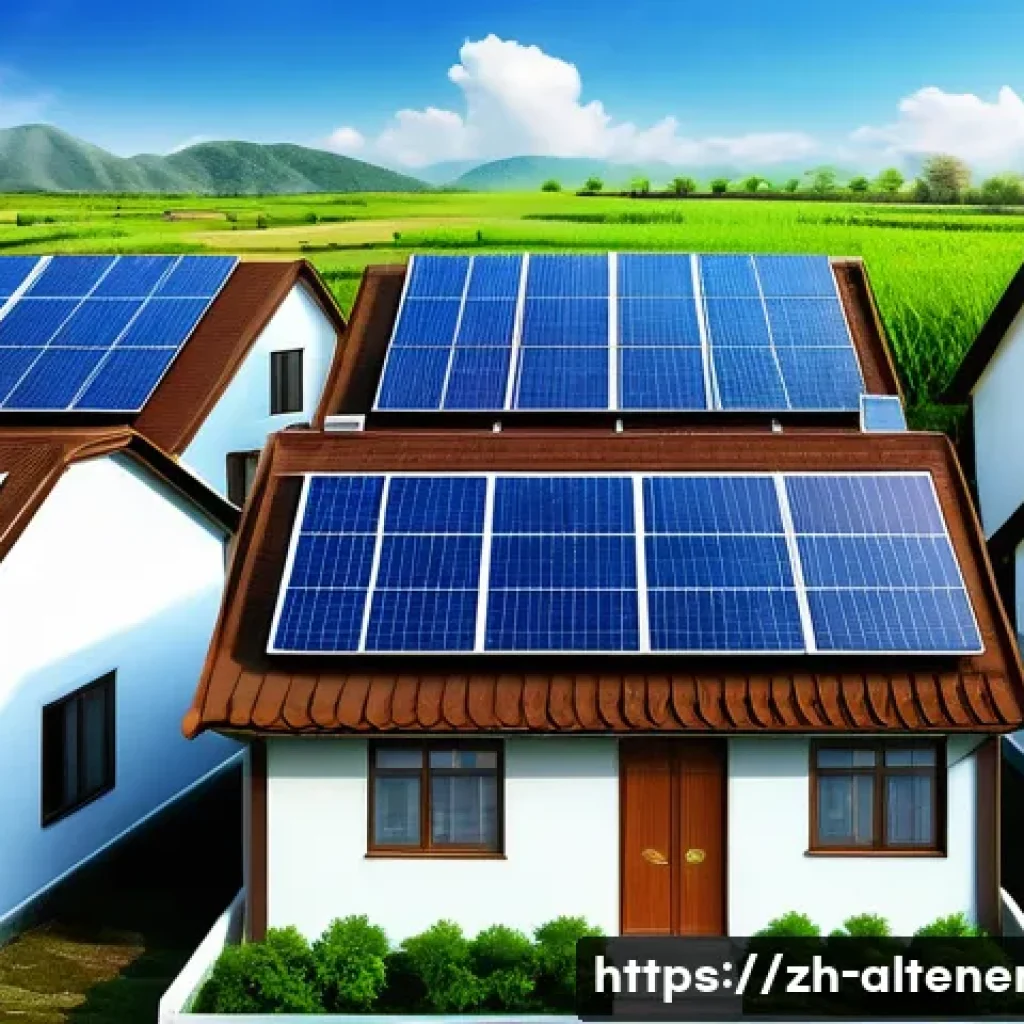 대체에너지의 시장 침투 - A modern solar-powered residential neighborhood in a Chinese countryside setting, featuring sleek hi...