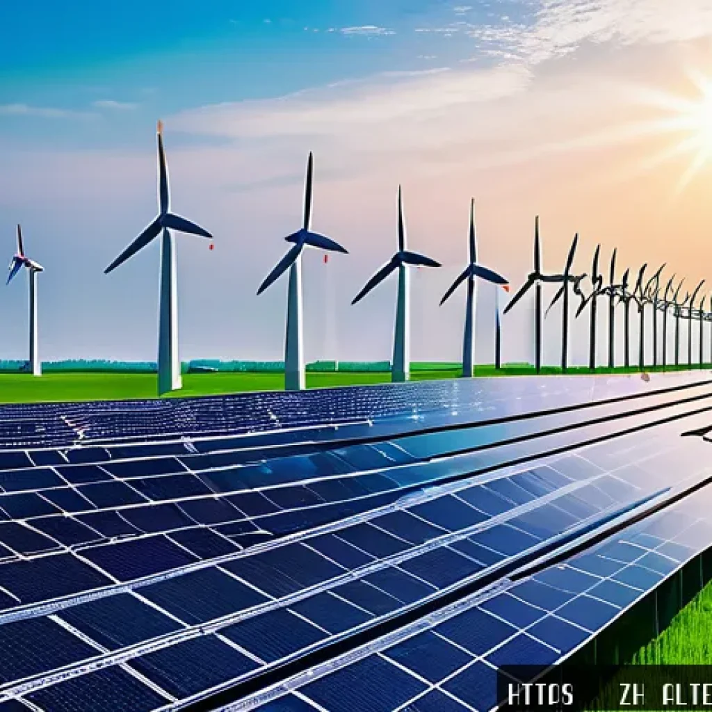 대체에너지 기업의 시장 가치 - A futuristic solar power plant scene in China, featuring rows of high-efficiency photovoltaic panels...