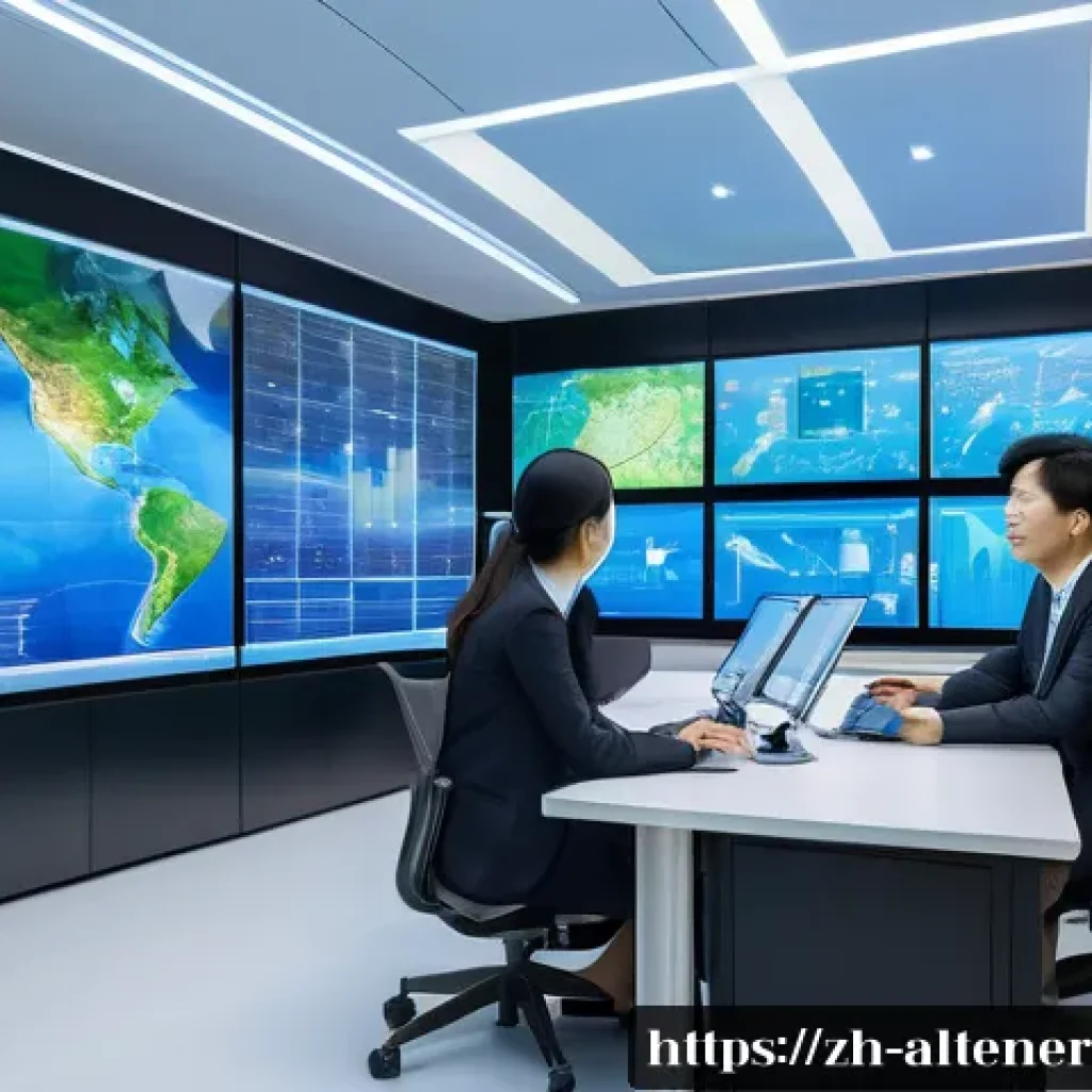 스마트 그리드 발전 - A futuristic smart grid control room filled with holographic displays and interactive digital maps s...