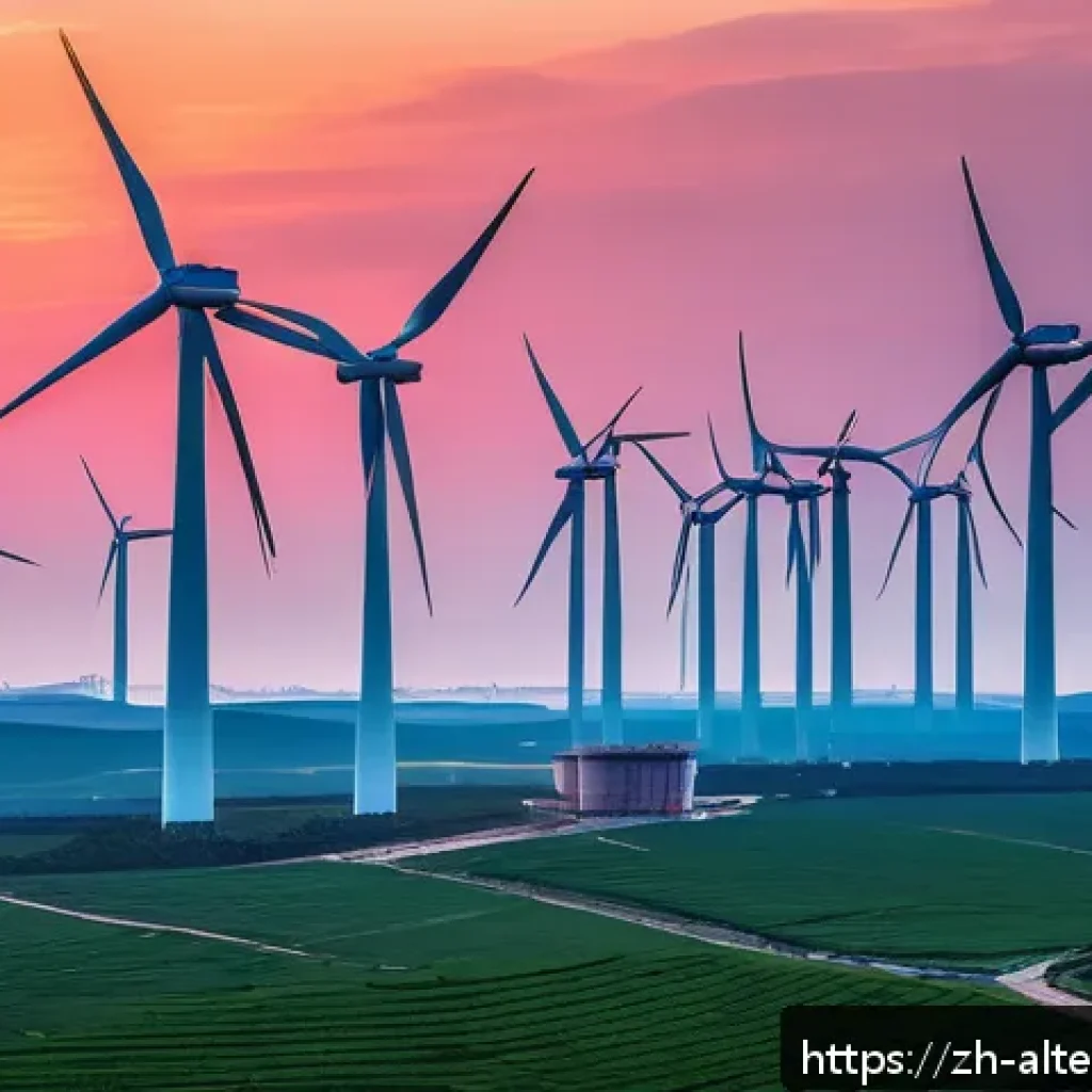 풍력 에너지 비용 - A modern wind farm at sunrise along a coastal area in China, featuring multiple large-scale wind tur...